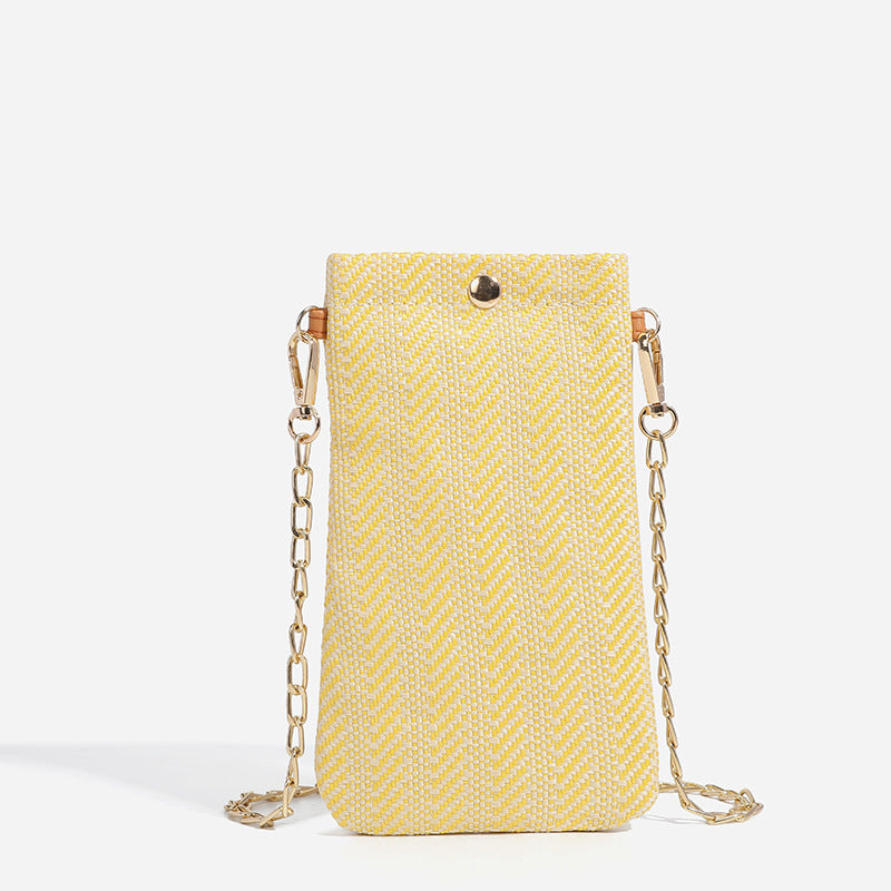 Women's Summer Beach Woven Vertical Mobile Straw Phone Bags