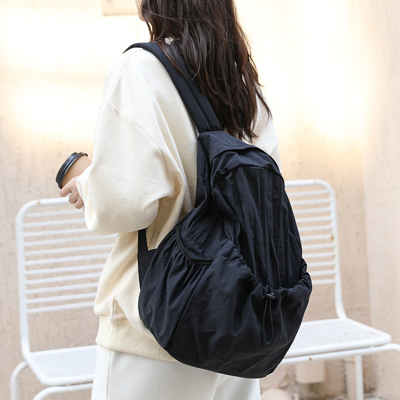 Retro Nylon Drawstring Ruffle Fashion Large Backpacks