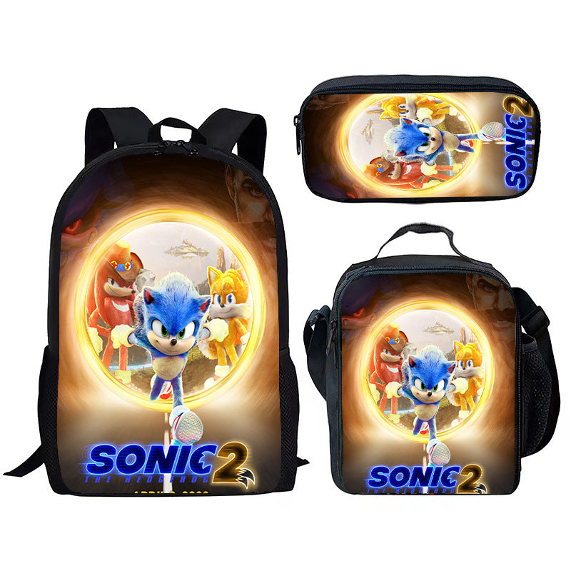 Children's Printing Sonic Three-piece Anime Pencil Cartoon Elementary School Students' Schoolbags