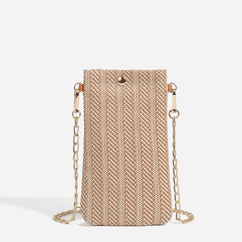 Women's Summer Beach Woven Vertical Mobile Straw Phone Bags