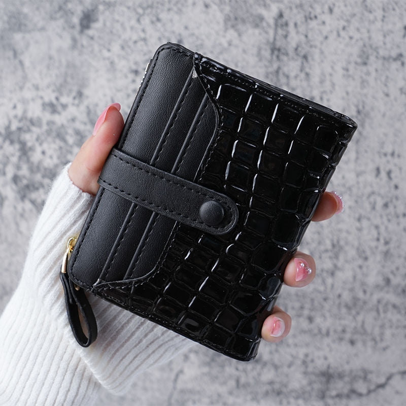 Women's Stone Crocodile Short Korean Style Zipper Ladies Wallets