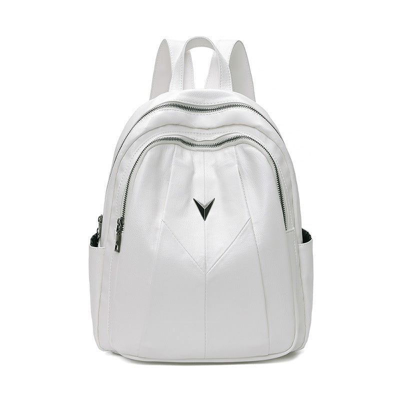 Women's Korean Trendy Soft Leather White Large Backpacks