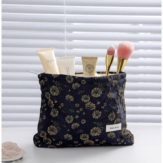 Korean Style Gold Silk Little Daisy Yarn-dyed Cosmetic Bags