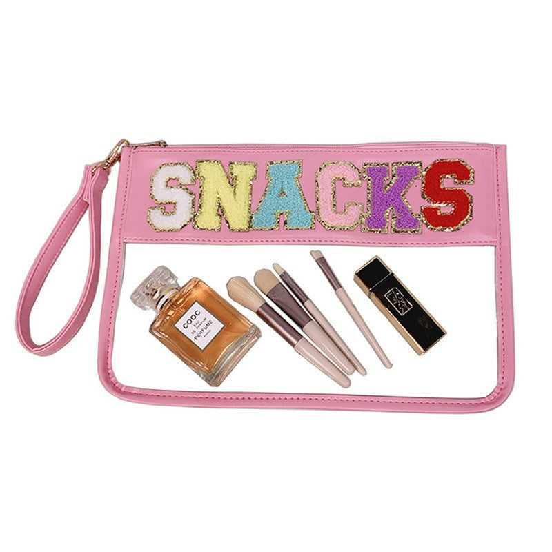 Transparent Zipper Embroidery Letters Portable Waterproof Cosmetic Bags