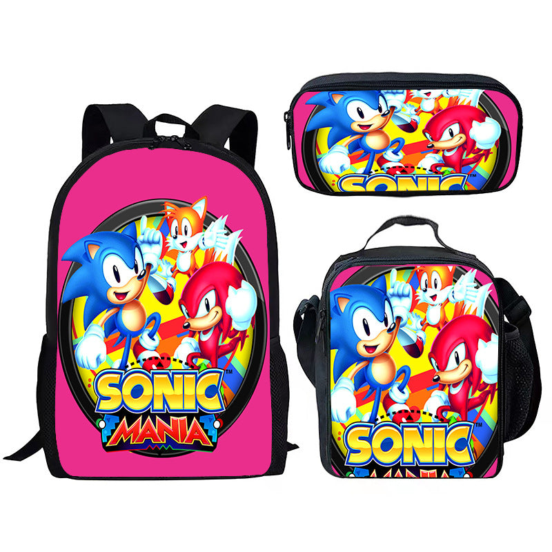 Children's Printing Sonic Three-piece Anime Pencil Cartoon Elementary School Students' Schoolbags