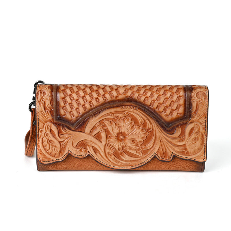 Women's Embossed First Layer Long Cowhide Fashion Ladies Wallets