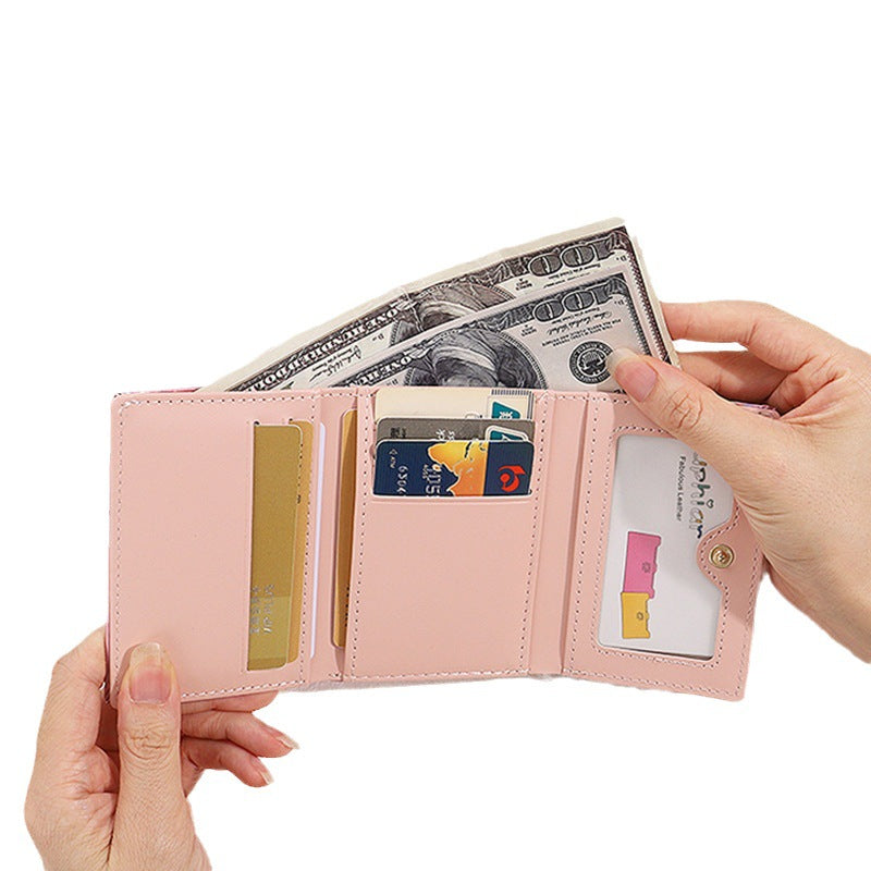 Mini Folding Snap-on Laser Leather Short Ladies Wallets