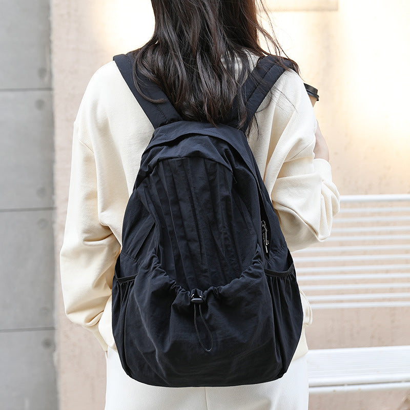 Retro Nylon Drawstring Ruffle Fashion Large Backpacks