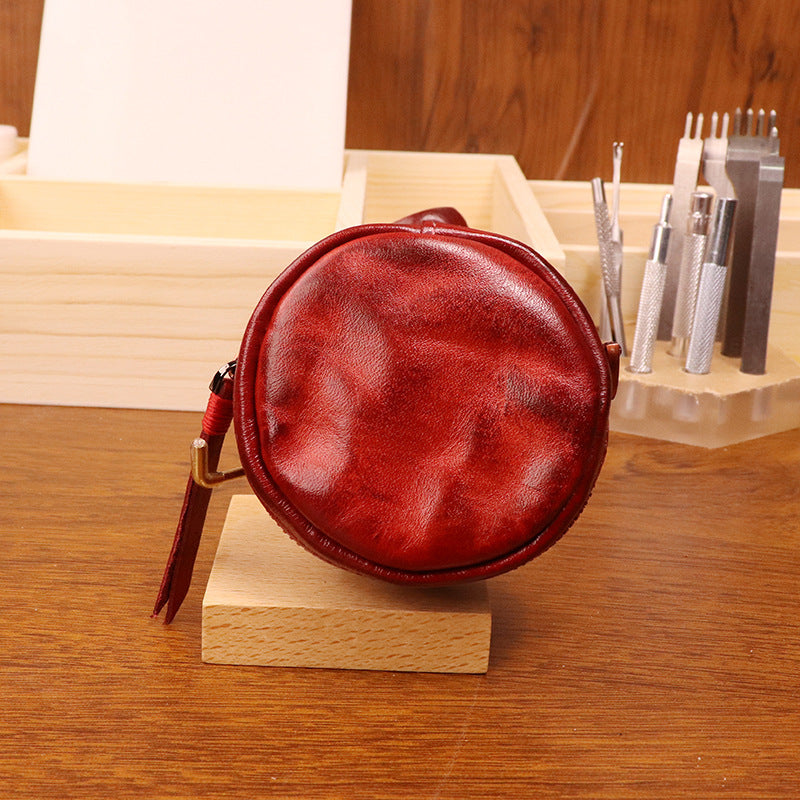 Women's Tanning Leather Retro Hand-rub Color Distressed Round Personality Coin Purses