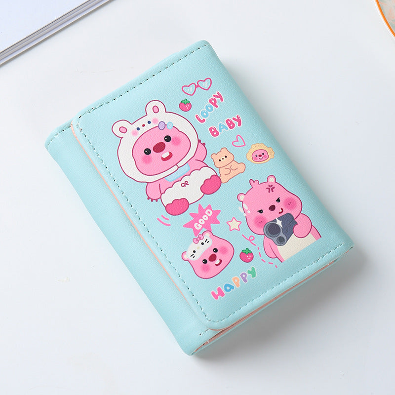 Beaver Three-fold Heart Cartoon Short Folding Ladies Wallets