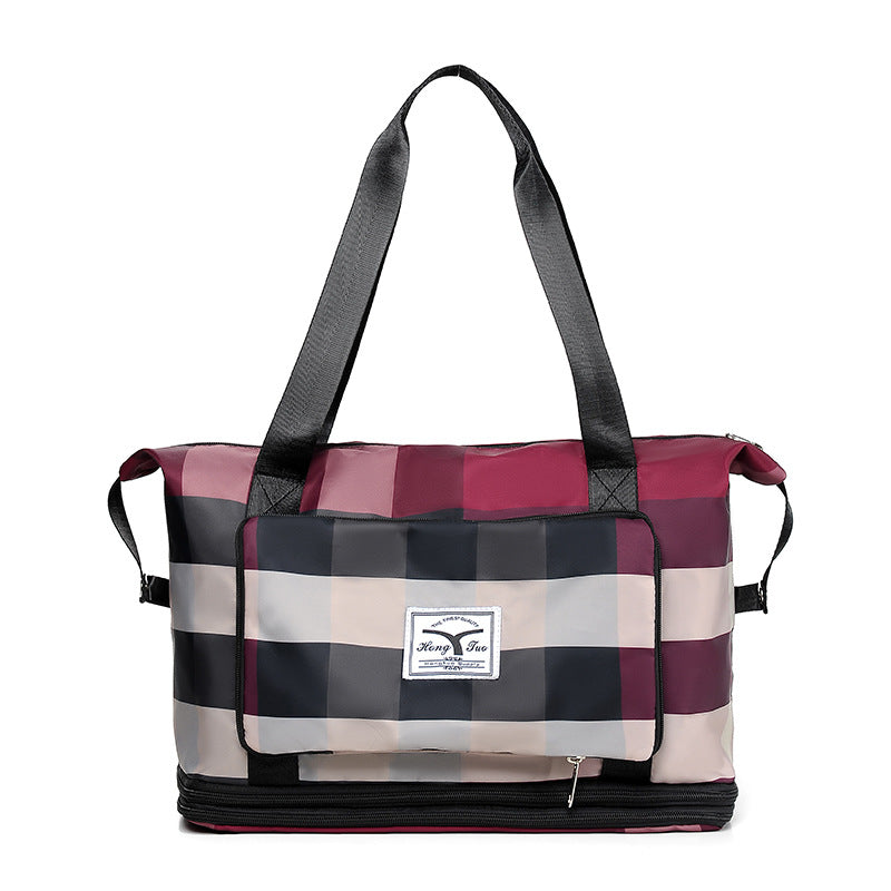 Folding Extended Plaid Dry Wet Separation Travel Bags