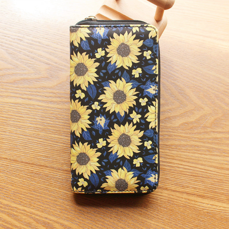 Women's Source Sunflower Printed Single Zipper Van Ladies Wallets