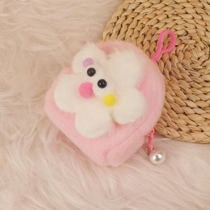 Cartoon Three-dimensional Plush Bag-shaped Love Heart Flowers Earphone Claw Coin Purses