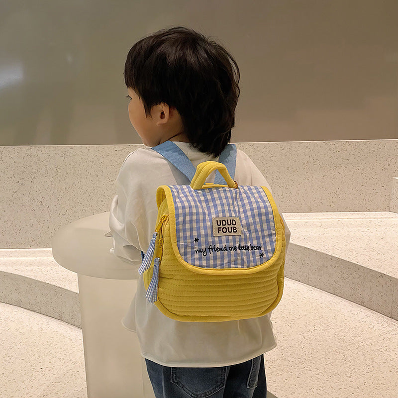 Sacs à dos brodés à carreaux ours coréen pour enfants, mignons garçons