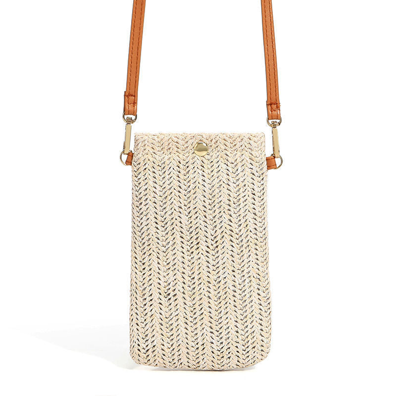 Women's Mobile Summer Fashion Vacation Straw Vertical Phone Bags