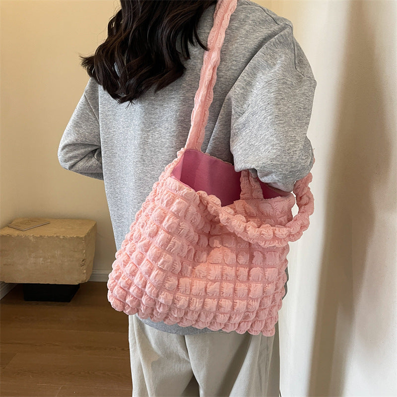 Women's Style Seersucker Three-dimensional Ge Tote Simple Shoulder Bags