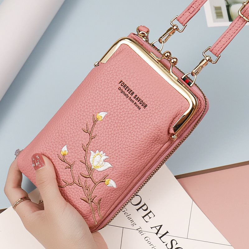 Women's Mobile Embroidery Flower Integrated Small Phone Bags