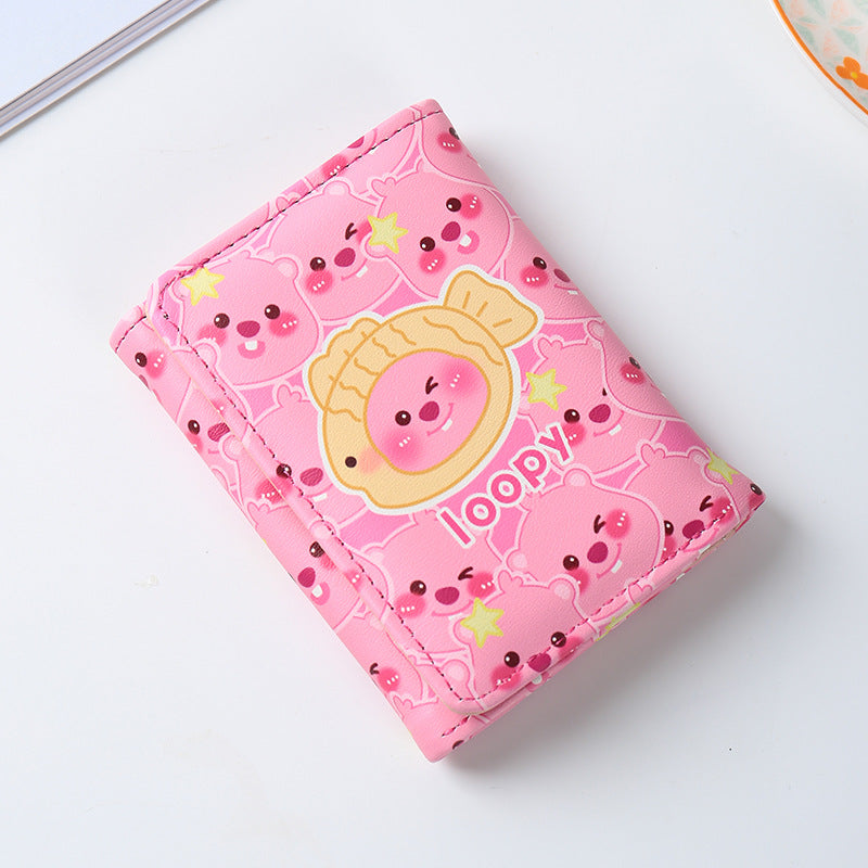 Beaver Three-fold Heart Cartoon Short Folding Ladies Wallets