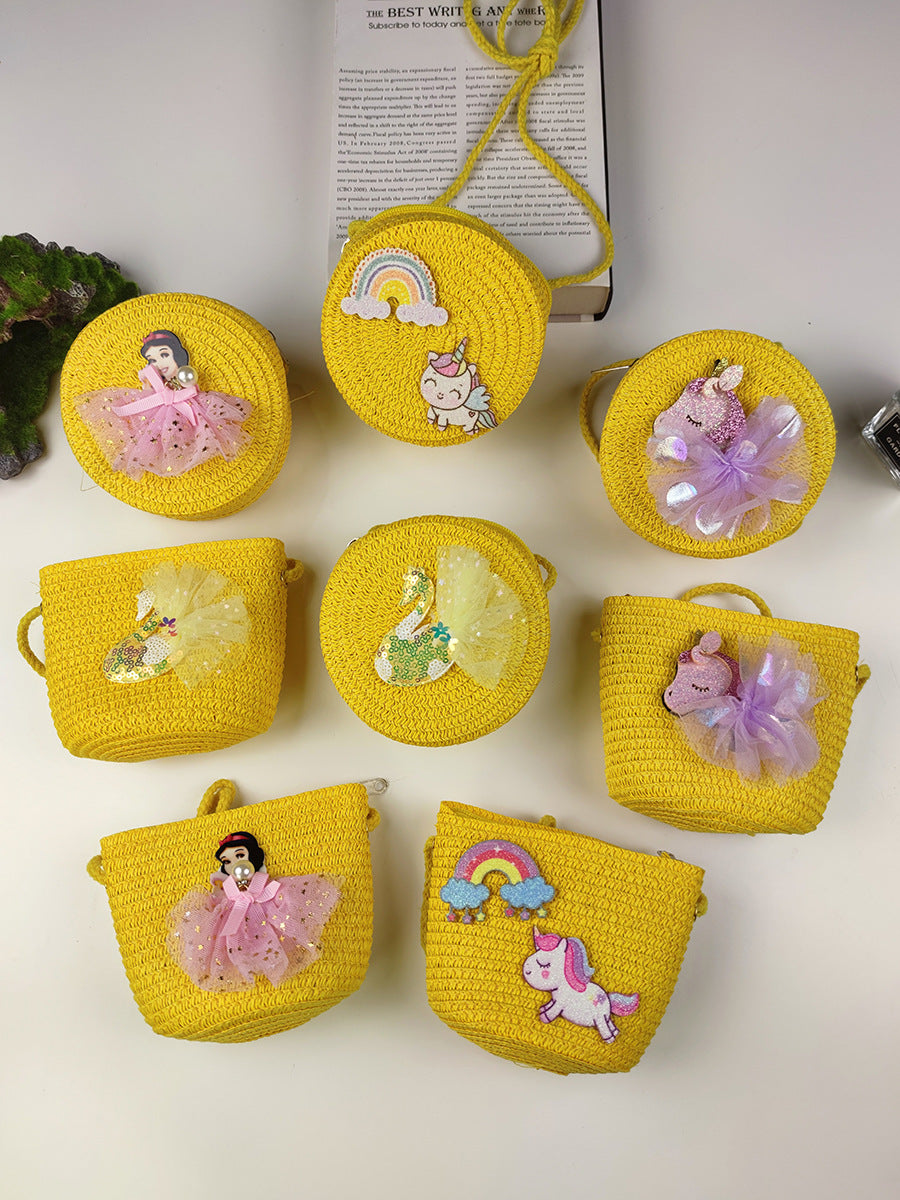 Women's & Children's & Small Cute Woven Straw Mini Coin Purses