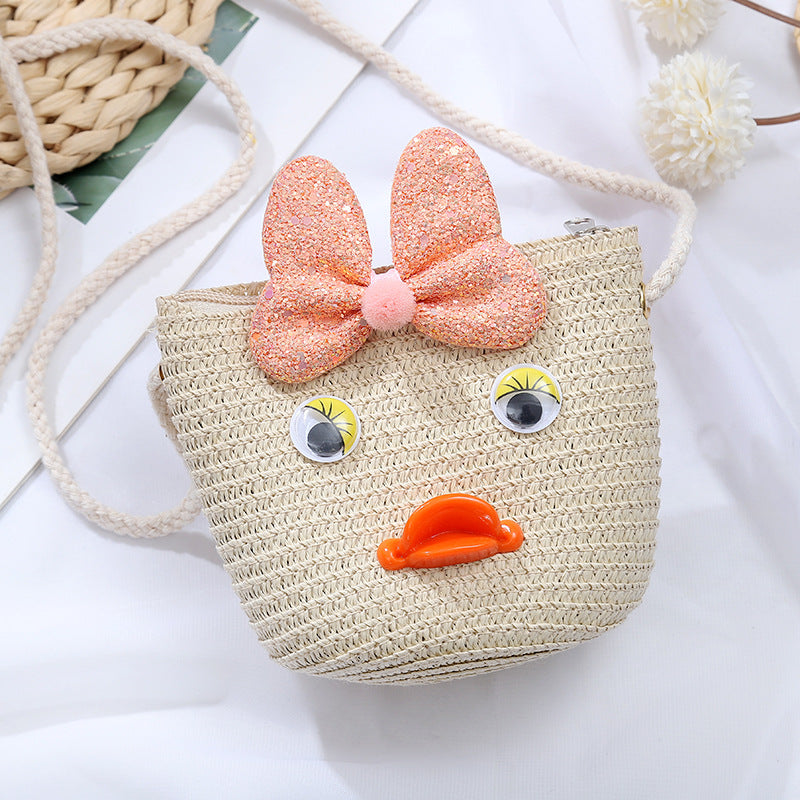 Children's Cute Summer Grass Woven Seaside Scenic Children's Shoulder Bags