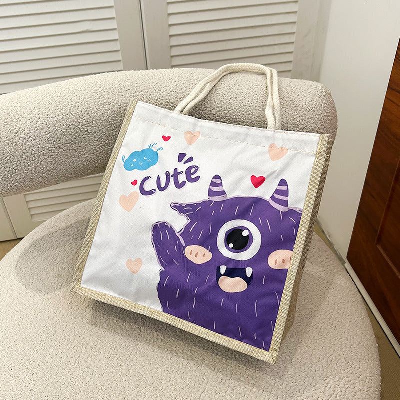 Cartoon Printing Clow Cotton Linen Plus Children's Shoulder Bags