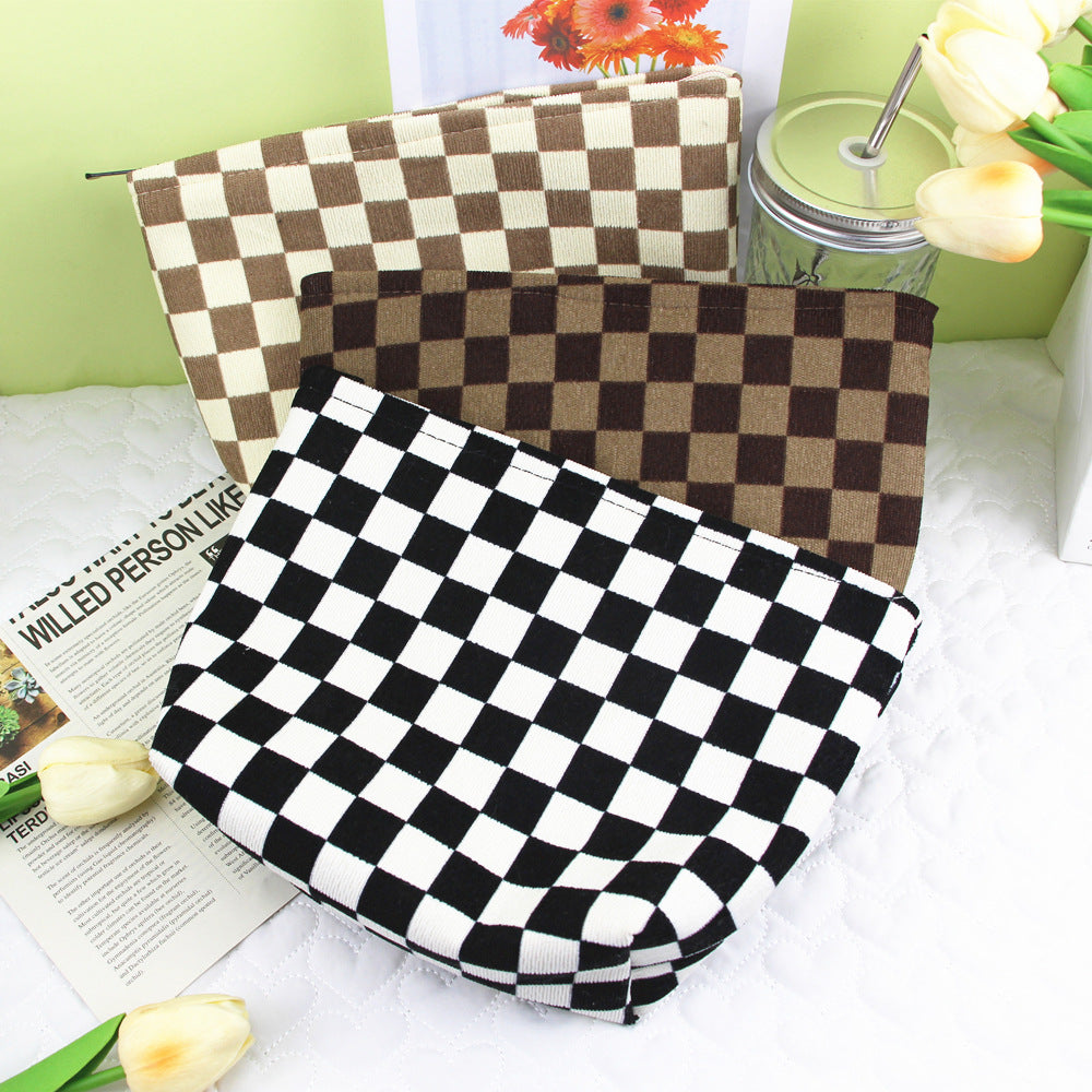 Style Corduroy Chessboard Plaid Clutch Portable Cosmetic Bags