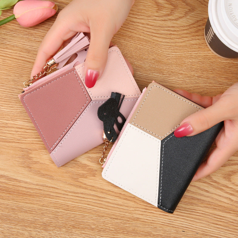 Women's Female Korean Style Stitching Contrast Color Coin Purses