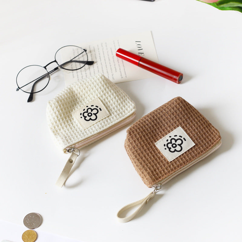 Cute Simple Waffle Storage Small Portable Wrist Cosmetic Bags