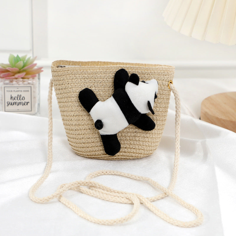 Children's Straw Female Cute Boy Western Style Leaning Bear Children's Coin Purse