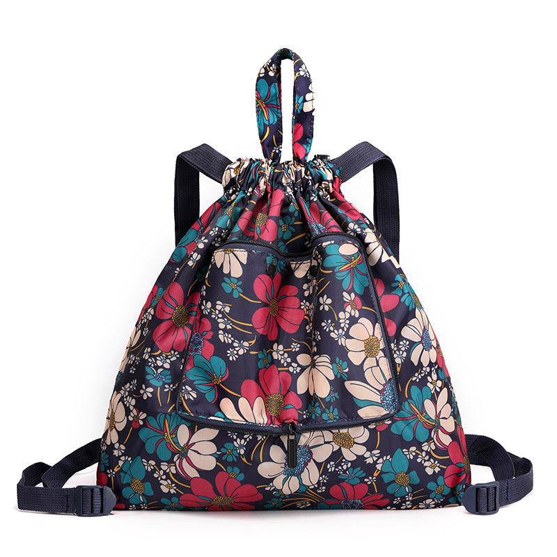 Women's Drawstring Printed Nylon Fabric Foldable Flower Backpacks