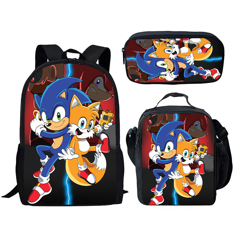 Children's Printing Sonic Three-piece Anime Pencil Cartoon Elementary School Students' Schoolbags