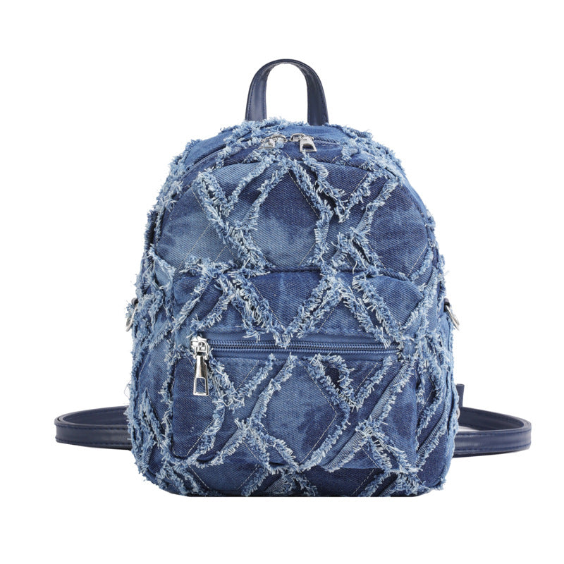 Rhombus Denim Canvas Niche High-grade Chain Backpacks