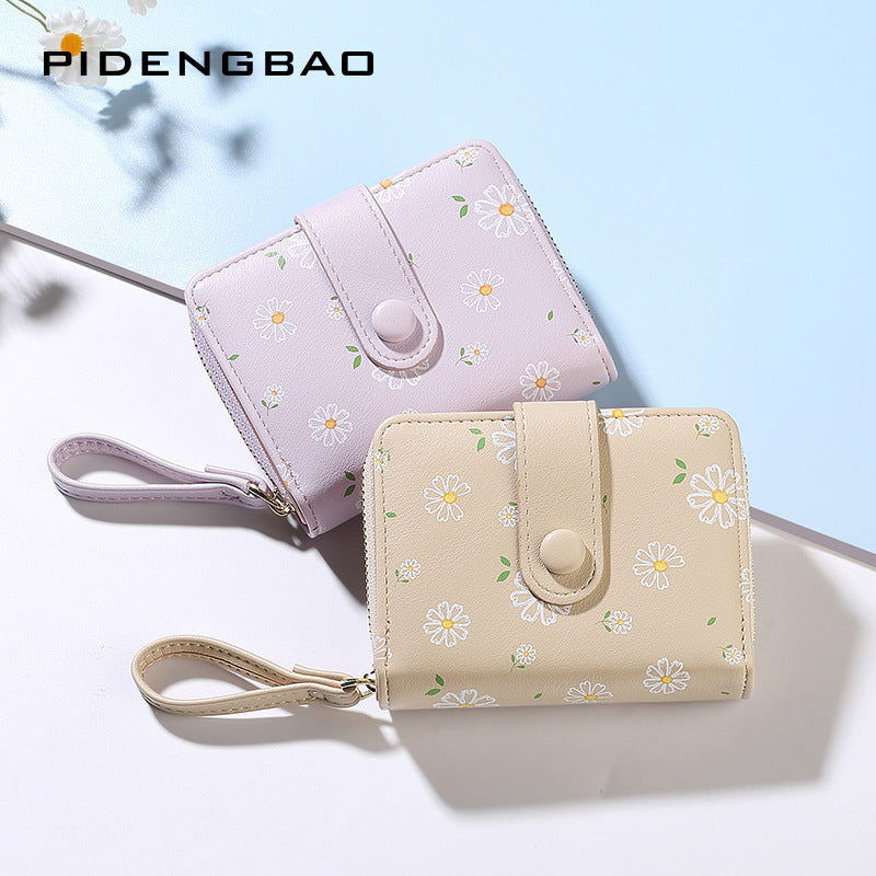 Korean Style Daisy Watercolor Printing Short Ladies Wallets