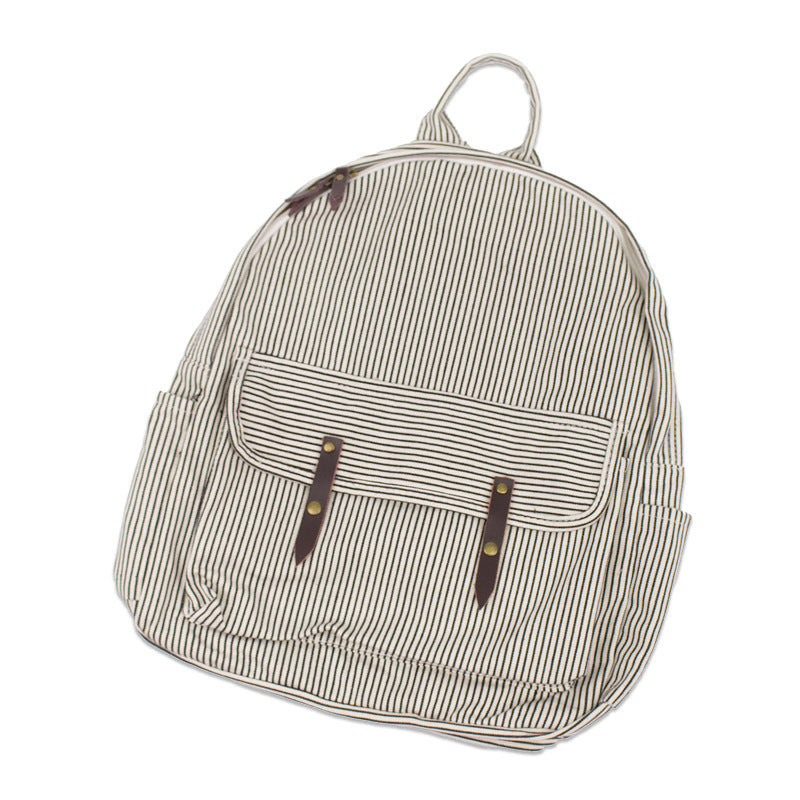 Korean Style Simple Striped Canvas Trendy College Fashion Backpacks