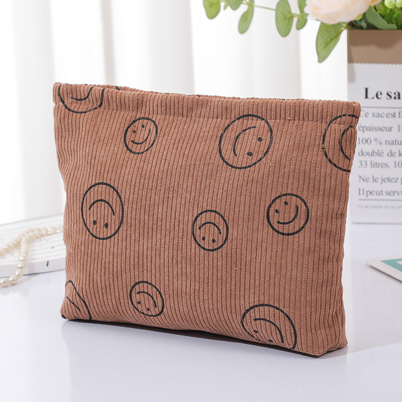 Corduroy Polka Dot Retro Smiley Face Storage Wash Clutch Bags