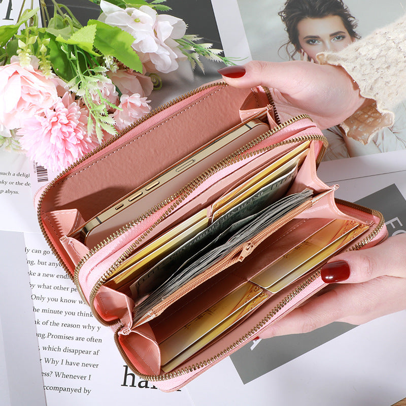 Women's Long Double Zipper Korean Contrast Color Ladies Wallets