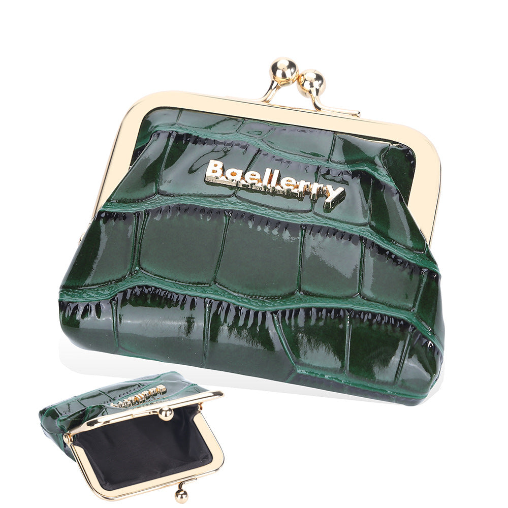 Female Glossy Crocodile Pattern Metal Clip Coin Purses