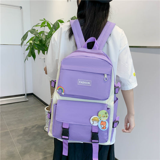 Schoolgirl Lightweight Junior High Contrast Color Middle School Students' Schoolbags