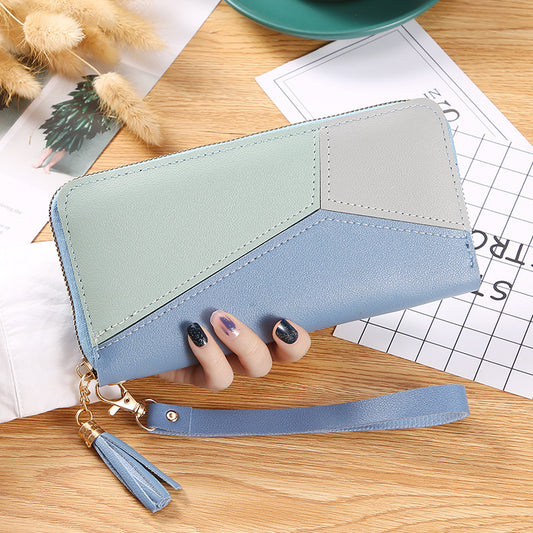 Women's Contrast Patchwork Long Fashion Large Capacity Ladies Wallets