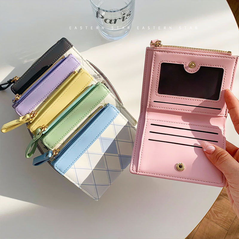 Plaid Contrast Color Minimalist Female Dopamine Card Holder