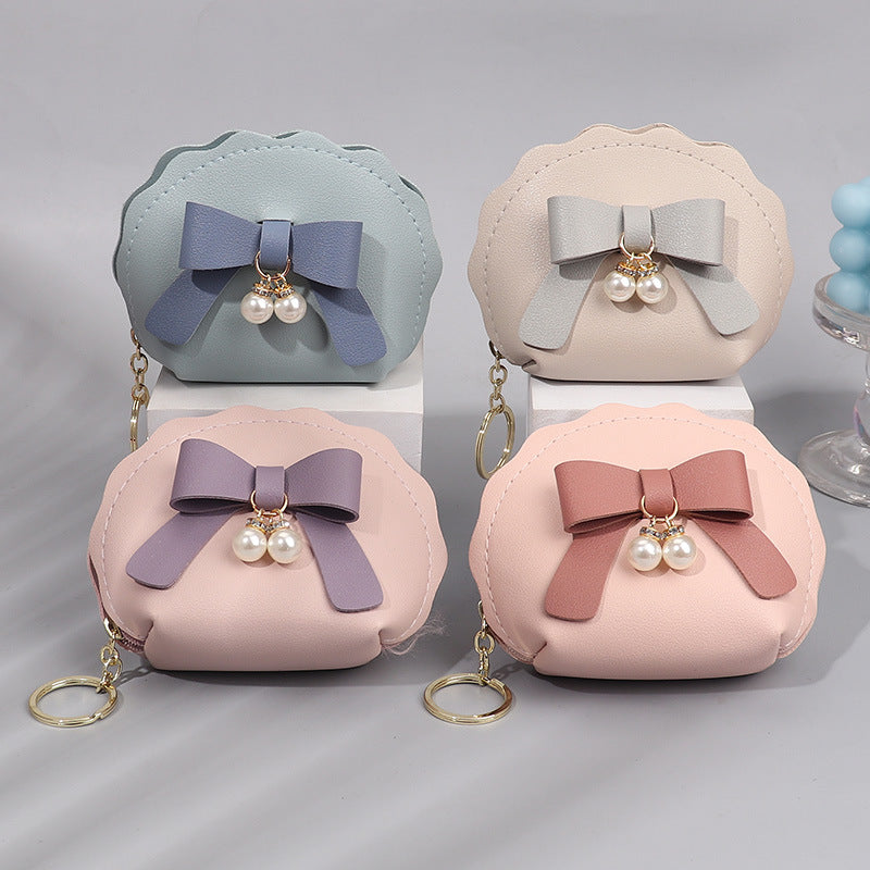 Pearl Bow Leather Mini Storage Charm Purses