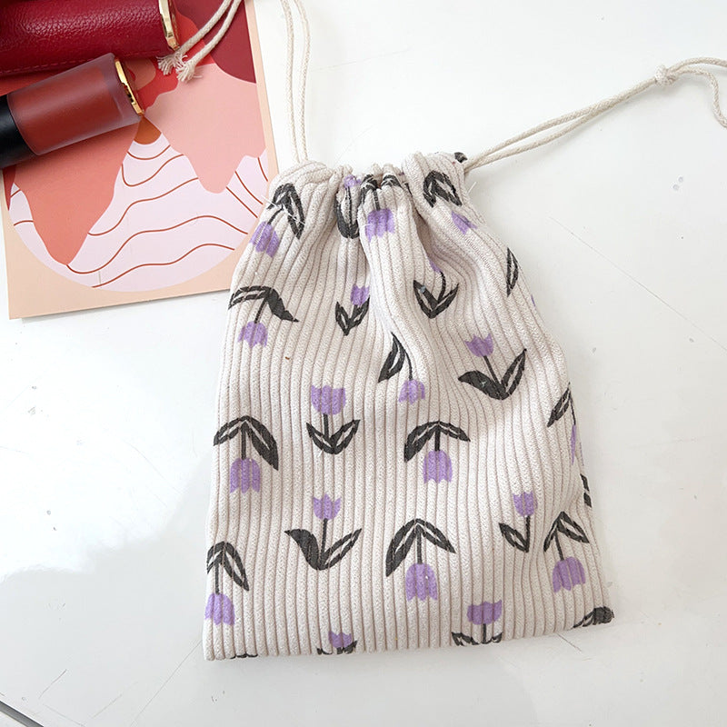 Corduroy Mini Cloth Drawstring Cosmetics Carrying Cosmetic Bags