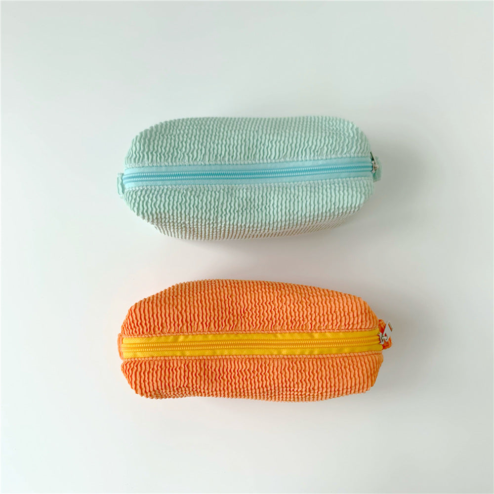 Summer Solid Color Pleated Wave Fresh Cosmetic Bags