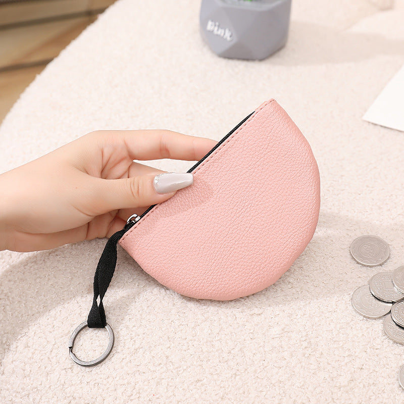 Litchi Pattern Soft Leather Semicircle Creative Coin Purses