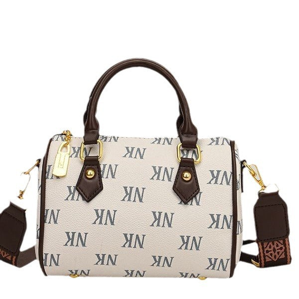 Women's Boston Bucket Pillow Printed Wide Strap Ribbon Crossbody Bags