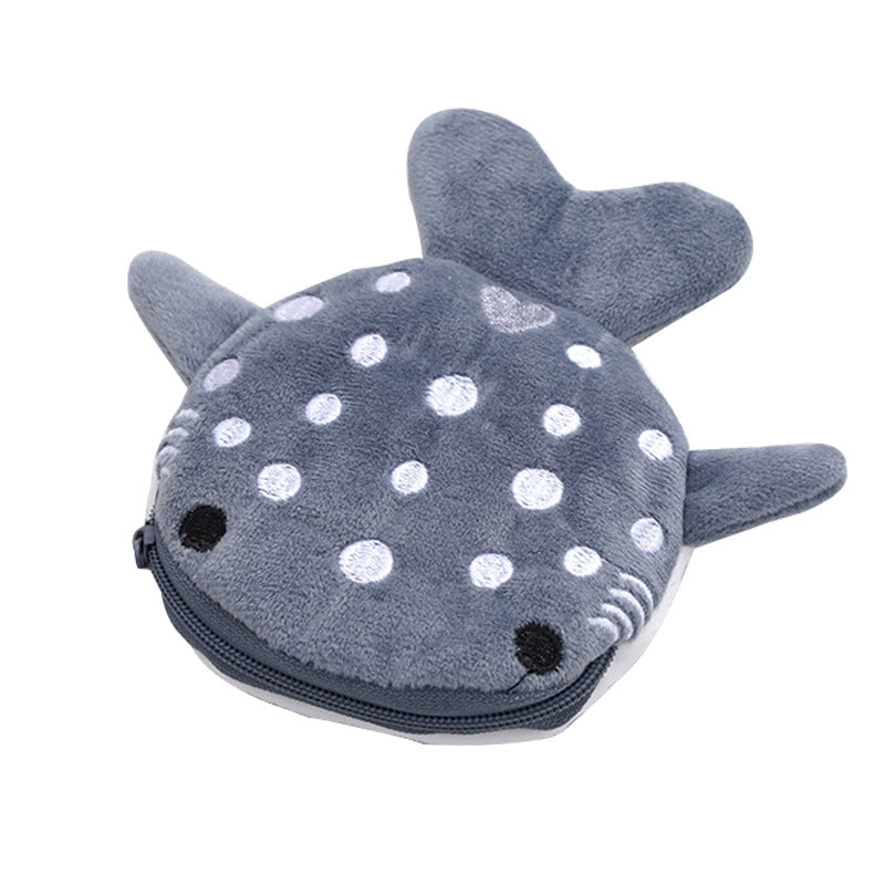 Children's Cartoon Shark Plush Zipper Data Cable Coin Purses