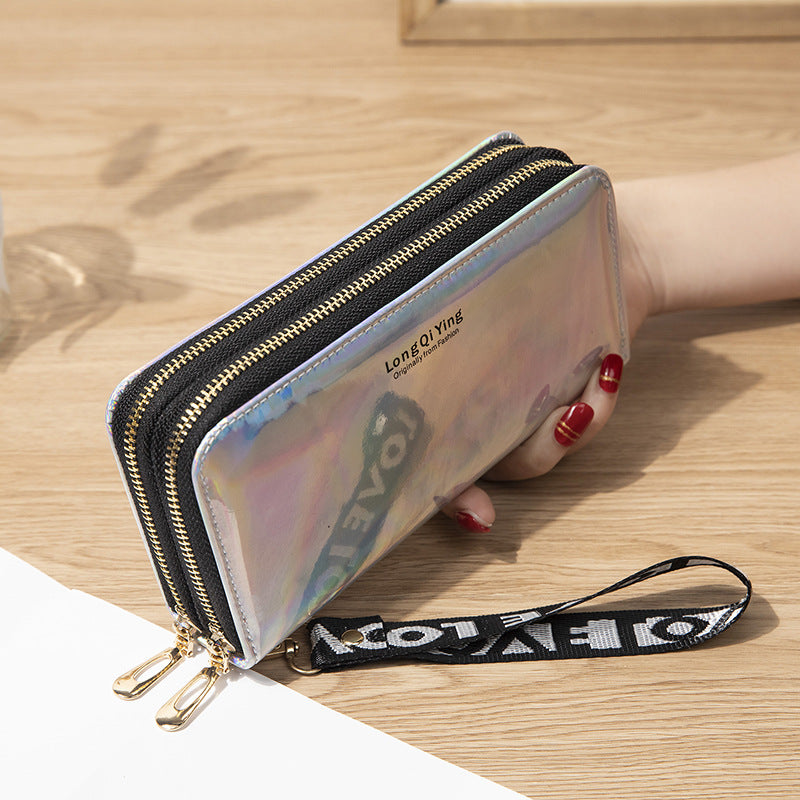 Women's Long Double Zipper Mobile Laser Soft Ladies Wallets