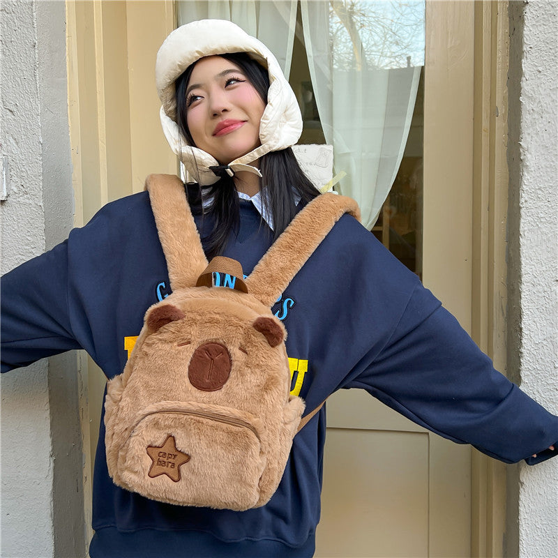 Plush Capybara Cute Wild Fur Female Backpacks