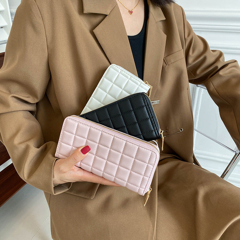 Portefeuille Long à carreaux pour femmes, pochette à la mode, grands portefeuilles pour dames