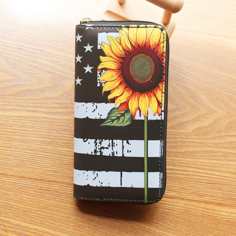 Women's Source Sunflower Printed Single Zipper Van Ladies Wallets